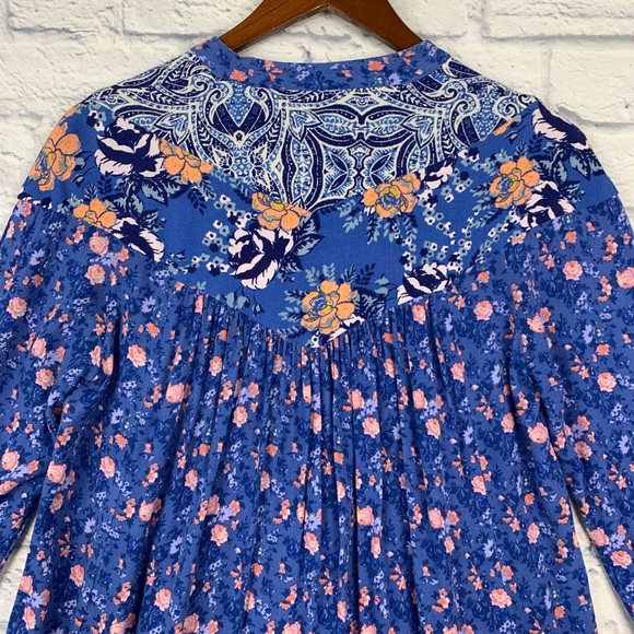 FP Free People Wildflower Fields Henley Tunic Blue Floral Top Boho Prairie XS - Picture 7 of 13